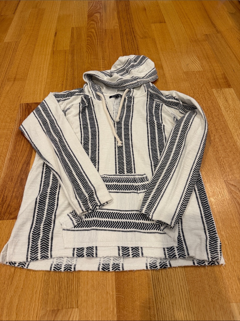 Ocean Drive White & Black Striped Hooded Baja Sweater
